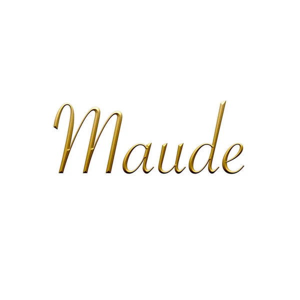 Maude Female Name Gold Icon White Background Decorative Font Template — Stock Photo, Image