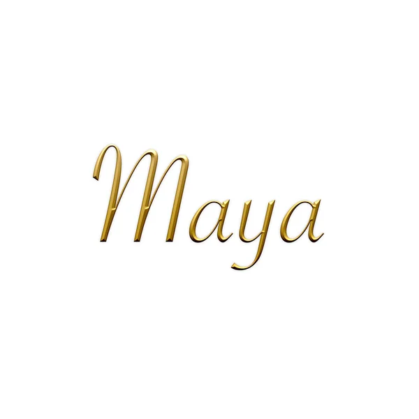 Maya Nome Feminino Ícone Dourado Sobre Fundo Branco Fonte Decorativa — Fotografia de Stock