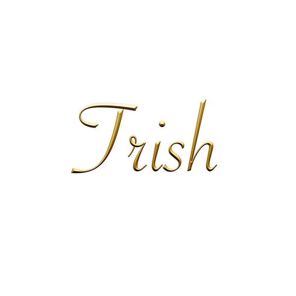 トリッシュ 女性の名前 ホワイトの背景にゴールドの3Dアイコン 装飾フォント テンプレート 署名ロゴ — ストック写真
