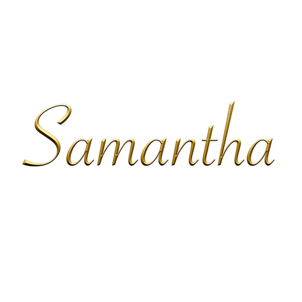 Samantha Nome Feminino Ícone Dourado Sobre Fundo Branco Fonte Decorativa — Fotografia de Stock