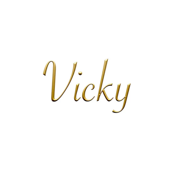 Vicky Vrouwelijke Naam Goud Icoon Witte Achtergrond Decoratief Lettertype Model — Stockfoto