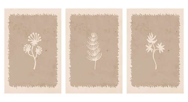 Arte Pared Botánica Línea Arte Las Plantas Dibujo Con Forma — Vector de stock