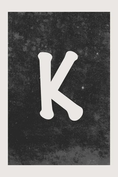 字母K在黑暗的背景 简约中世纪艺术印刷品 — 图库照片