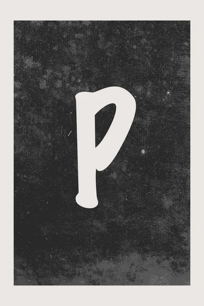 黑色背景上的字母P 简约中世纪艺术印刷品 — 图库照片