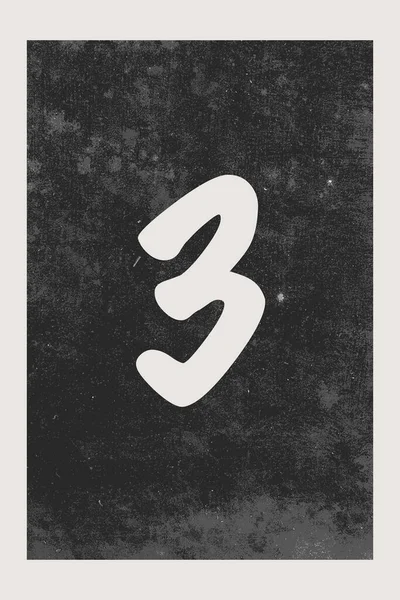 暗い背景の数字3 ミニマリスト ミッドセンチュリーアートプリント ヴィンテージ — ストック写真