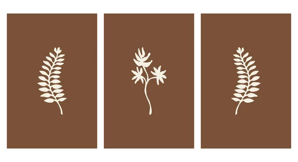 Set Ilustraciones Imprimibles Patrón Minimalista Plantas Flores Arte Pared Decoración — Vector de stock