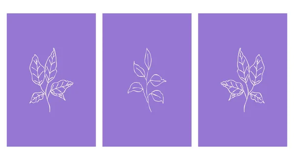 Conjunto Ilustrações Para Impressão Padrão Minimalista Plantas Flores Arte Parede — Vetor de Stock