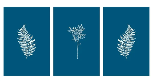 3つの印刷可能なイラスト ミニマリズムパターン 壁アート ホームディスプレイのセット 植物図 — ストックベクタ