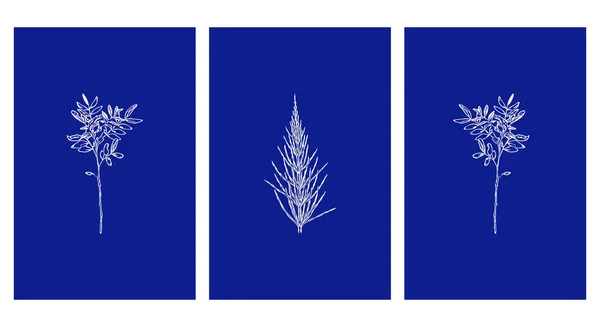 Set Ilustraciones Imprimibles Patrón Minimalista Plantas Flores Arte Pared Decoración — Archivo Imágenes Vectoriales