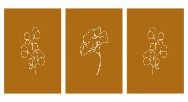 Set Ilustraciones Imprimibles Patrón Minimalista Plantas Flores Arte Pared Decoración — Archivo Imágenes Vectoriales