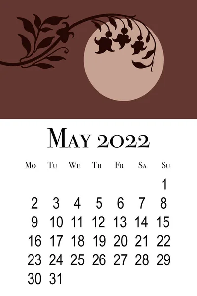 Kalendář Květen2022 Tisknutelný Kalendář Svislé Stěny Týden Začíná Pondělí — Stock fotografie