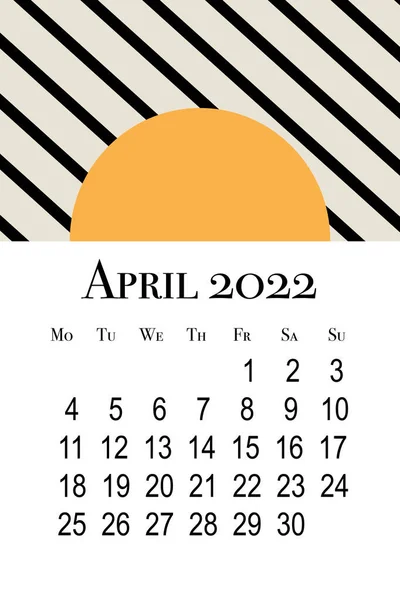 Tarjeta Calendario Para Abril 2022 Calendario Pared Vertical Imprimible Semana — Foto de Stock