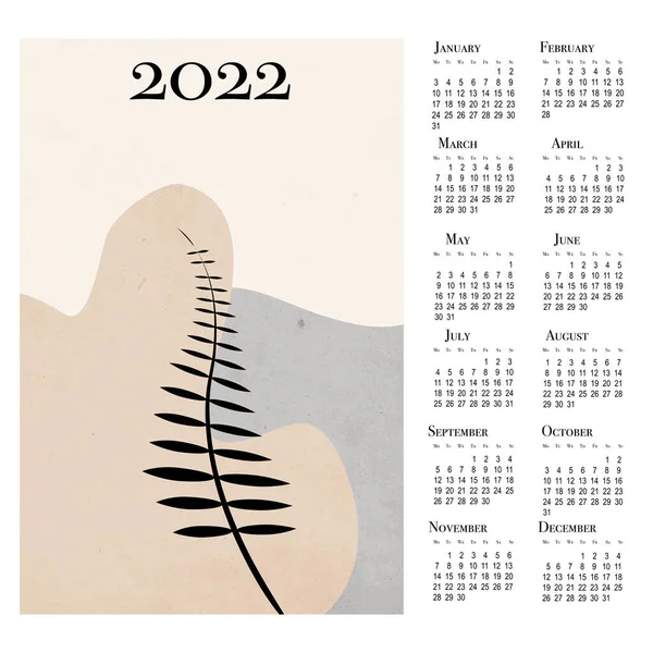 Βοτανικό Ημερολόγιο Για 2022 Εκτυπώσιμη Ημερολόγιο Τοίχου Εβδομάδα Ξεκινά Δευτέρα — Φωτογραφία Αρχείου
