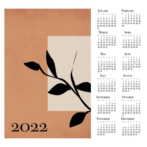 Botanical Calendar 2022 Printable Wall Calendar Week Starts Monday — Stock Photo, Image