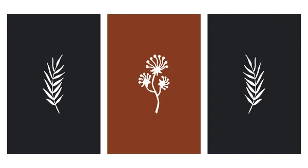 Набір Ботанічного Настінного Мистецтва Лінійне Мистецтво Рослин Малюнок Абстрактною Формою — стоковий вектор