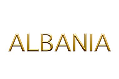 Arnavutluk altın harfleri, beyaz arkaplanda sembol, 3D illüstrasyon