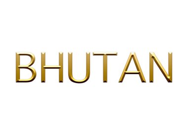 Bhutan altın harfleri, beyaz arkaplanda sembol, 3D illüstrasyon
