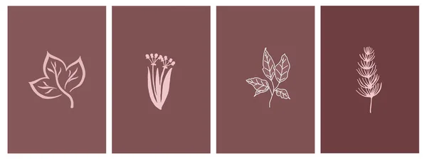 Set Ilustraciones Imprimibles Patrón Minimalista Plantas Flores Pared Arte Decoración — Archivo Imágenes Vectoriales