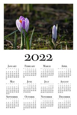 2022 için botanik takvimi. 2022 için dikey duvar takvimi, hafta pazartesi başlıyor.
