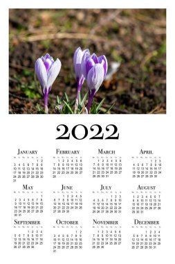 2022 için botanik takvimi. 2022 için dikey duvar takvimi, hafta pazartesi başlıyor.