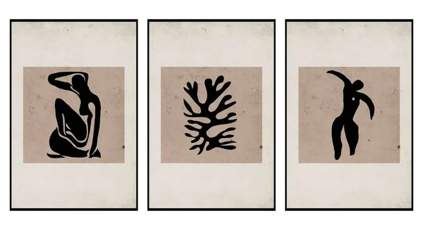Matisse 'ten esinlenerek asgari düzeyde poster koleksiyonu. Duvar dekorasyonu, baskı, kartlar, duvar kağıdı, arkaplan.