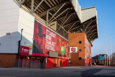 Liverpool, İngiltere - 23 Mart 2022. Liverpool, İngiltere 'deki Anfield Stadyumu manzarası
