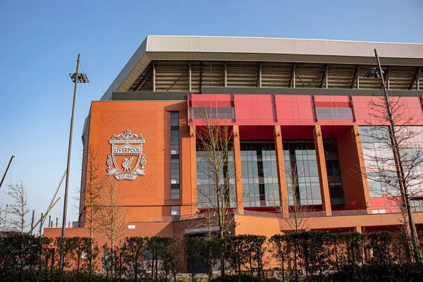 Liverpool Inglaterra Marzo 2022 Vista Del Estadio Anfield Liverpool Inglaterra — Foto de Stock