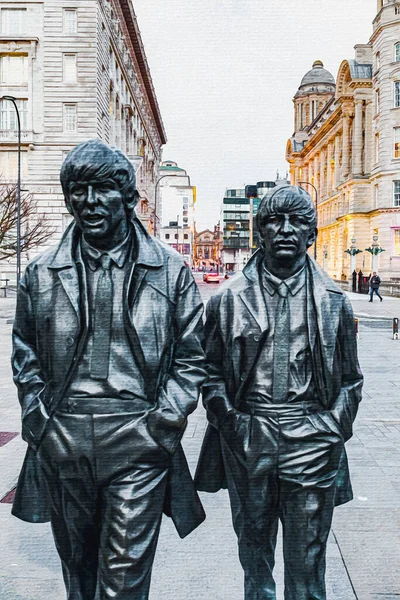 Liverpool March 2022 Bronze Statue Liverpool Beatles Stands Liverpool Waterfront — Stock Photo, Image