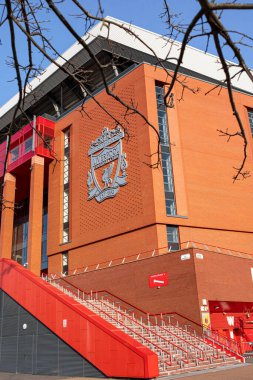 Liverpool, İngiltere - 23 Mart 2022. Liverpool, İngiltere 'deki Anfield Stadyumu manzarası