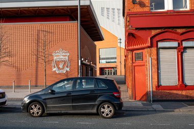 Liverpool, İngiltere - 23 Mart 2022. Liverpool, İngiltere 'deki Anfield Stadyumu manzarası