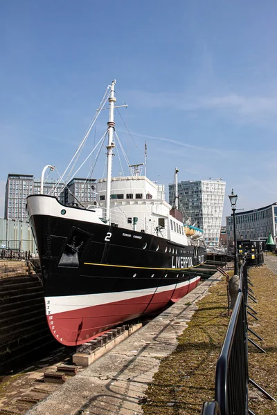 Liverpool Reino Unido Março 2022 Bela Paisagem Rio Mersey Navio — Fotografia de Stock