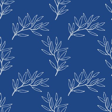 Seamless botanical  pattern in trendy blue color. Classic Blue Color of the Year 2020