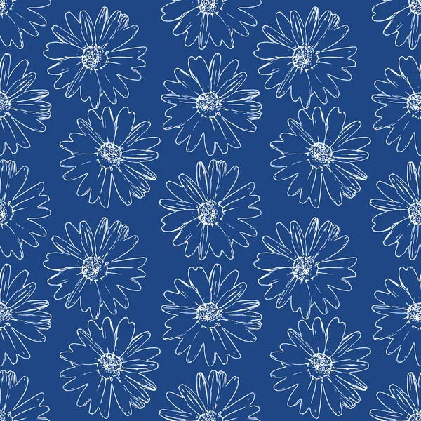 Patrón Botánico Sin Costuras Color Azul Moda Clásico Color Azul —  Fotos de Stock