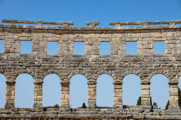 Walls Ancient Roman Amphitheater Pula Croatia April 2022 — Stockfoto