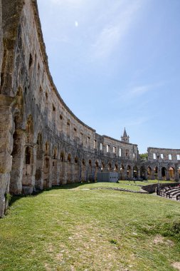 Walls of the ancient Roman Amphitheater in Pula, Croatia. April 30, 2022