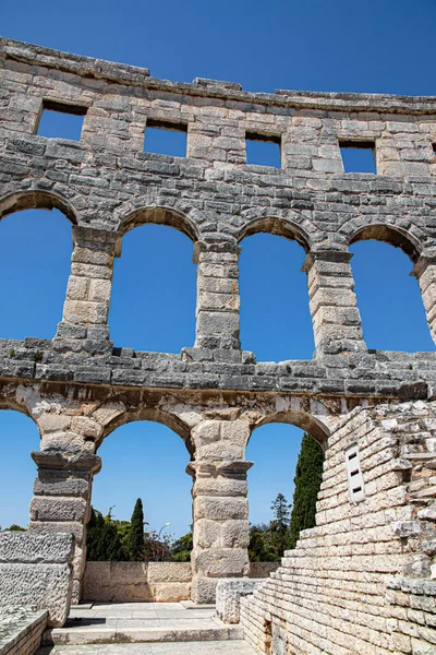 Walls Ancient Roman Amphitheater Pula Croatia April 2022 — Stock Photo, Image