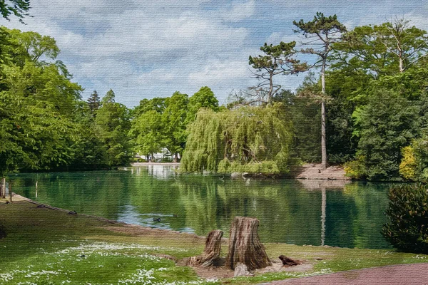 Pintura Aquarela Sobre Tela Maio 2022 West Park Wolverhampton Reino — Fotografia de Stock