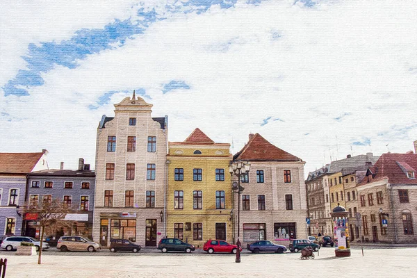 Watercolor Painting Canvas Torun Poland Europe Travel Illustration Architecture City — Stockfoto