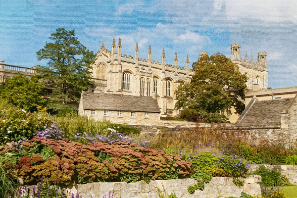 Watercolor Painting Canvas Oxford Great Britain Europe Travel Illustration Architecture — Foto de Stock