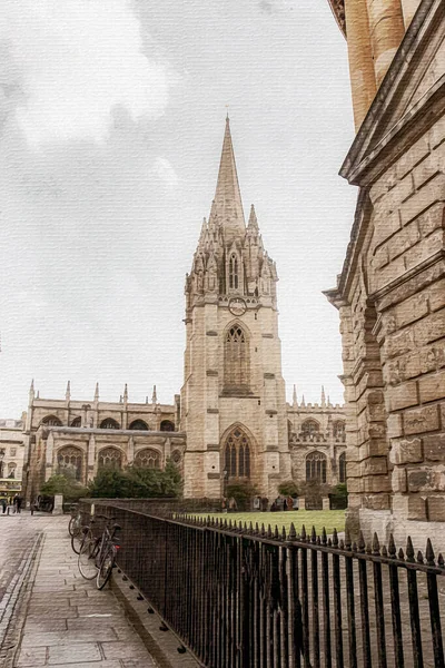 キャンバス上の水彩画 オックスフォードイギリス ヨーロッパ 旅行イラスト 都市の建築 — ストック写真