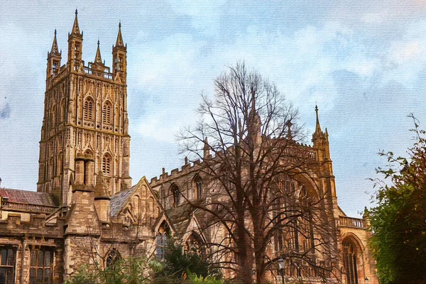 Pintura Acuarela Sobre Lienzo Gloucester Gloucestershire Gran Bretaña Europa Ilustración —  Fotos de Stock