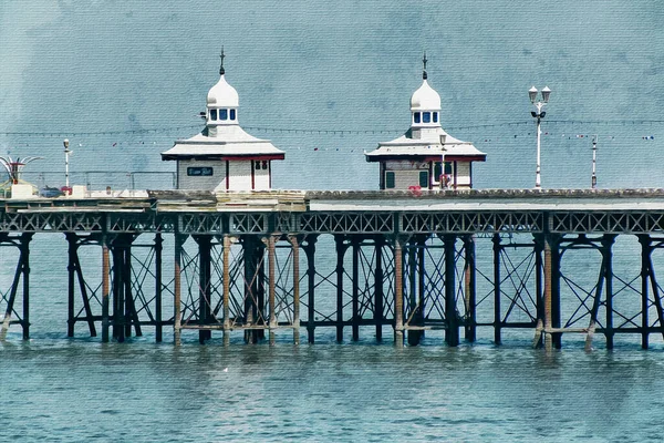 Obraz Akwarelowy Płótnie Blackpool Anglia Ilustracja Podróży — Zdjęcie stockowe