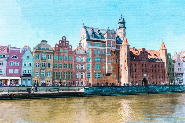 Watercolor Painting Canvas Gdansk Poland Travel Illustration Architecture City — Foto de Stock