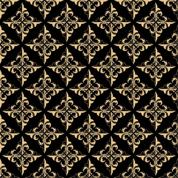 Oriental seamless pattern in art deco style. Gold elements on a black background. Design for printing on textiles, wallpapers, backgrounds. The tiles can be combined with each other.