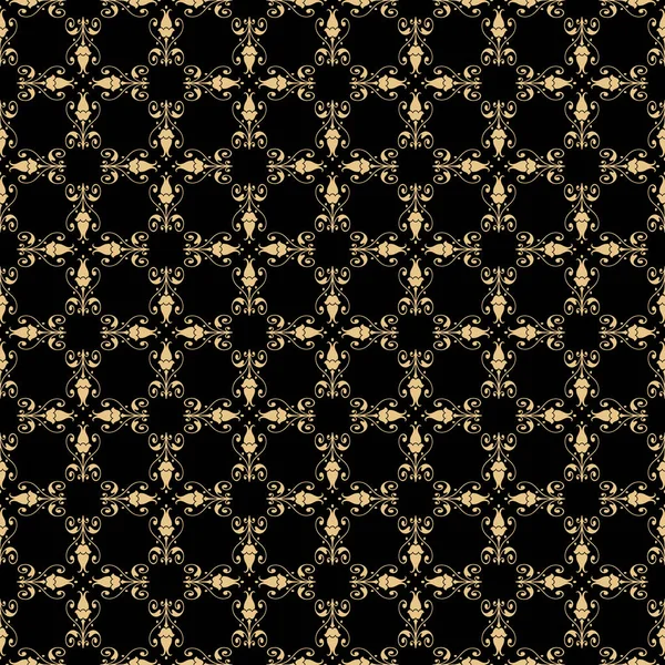 东方无缝图案艺术装饰风格 黑色背景上的金元素用于纺织品 背景印刷的设计 瓷砖可以混合在一起 — 图库照片