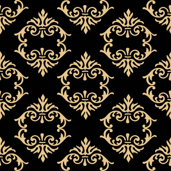 Oriental seamless pattern in art deco style. Gold elements on a black background. Design for printing on textiles, wallpapers, backgrounds. The tiles can be combined with each other.