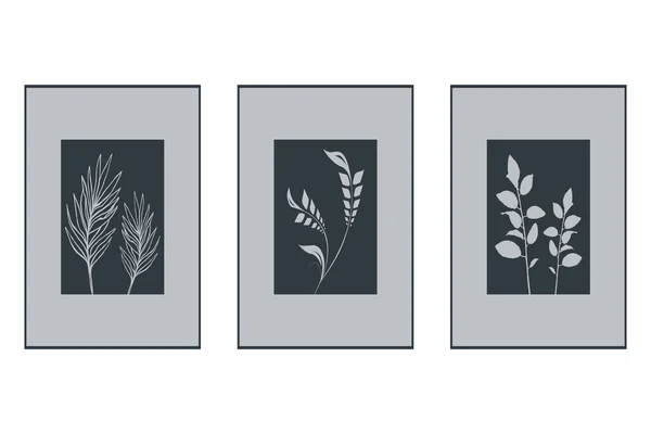 Set Poster Botanici Manifesto Arte Contemporanea Modello Botanico Stampa Copertina — Vettoriale Stock