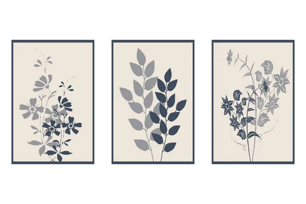3 botanik posteri seti. Çağdaş sanat posteri. Baskı, kapak, duvar kağıdı, minimalist ve doğal duvar sanatı için botanik desen.