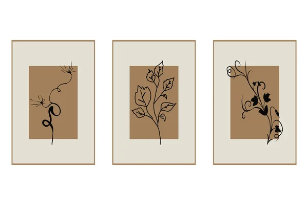 3 botanik posteri seti. Çağdaş sanat posteri. Baskı, kapak, duvar kağıdı, minimalist ve doğal duvar sanatı için botanik desen.