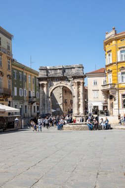 Pula Hırvatistan Yarımadası Istria 29 Nisan 2022. Şehrin mimarisi..